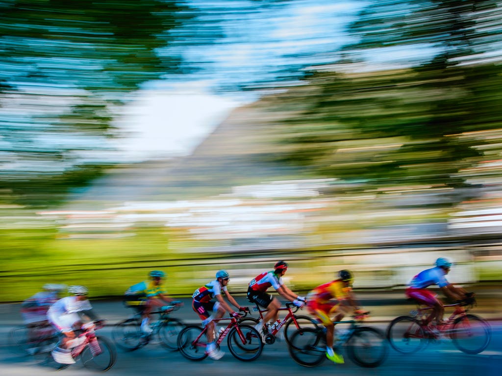 Cyclists compete during the men elite road race of the UCI Cycling Road World Championships in Bergen, Norway.