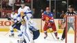 Team Finland goalie Tuukka Rask (40) makes a save as