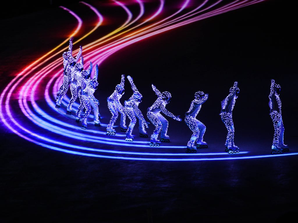 Dancers perform during the closing ceremony for the Pyeongchang 2018 Olympic Winter Games at Pyeongchang Olympic Stadium in Pyeongchang, South Korea.