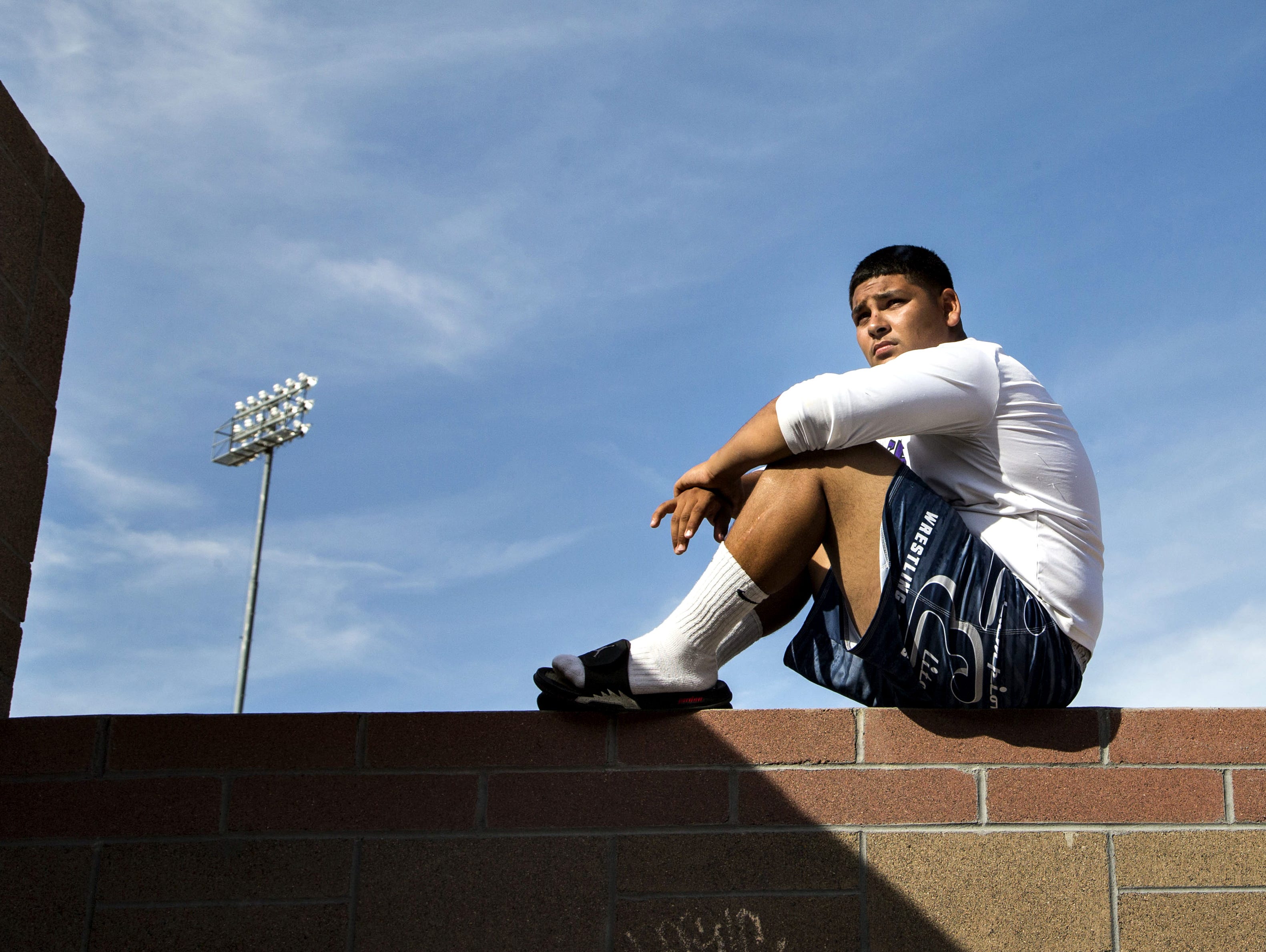 Cesar Chavez HS football player Greg Tapia at school gym on July 13, 2015. NCAA's slightly tweaked academic requirements kicking in with the 2016 class of athletes.
