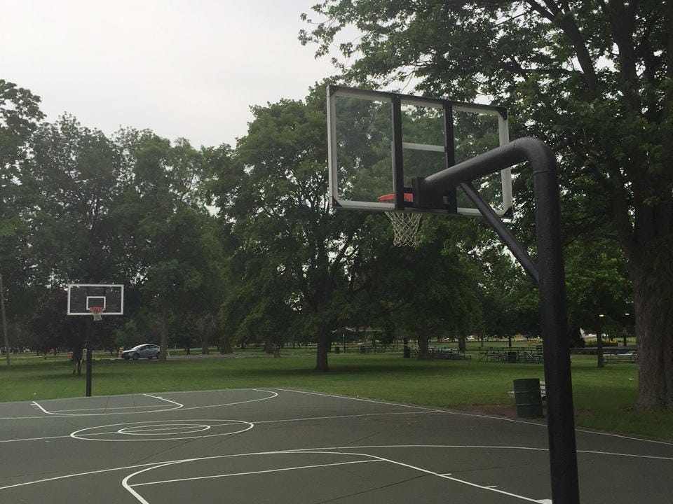The basketball court at Memorial Park in Lebanon where Rick Mount has shot baskets in the morning for years.
