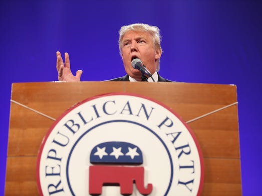 Donald Trump speaks to guests gathered for the Republican