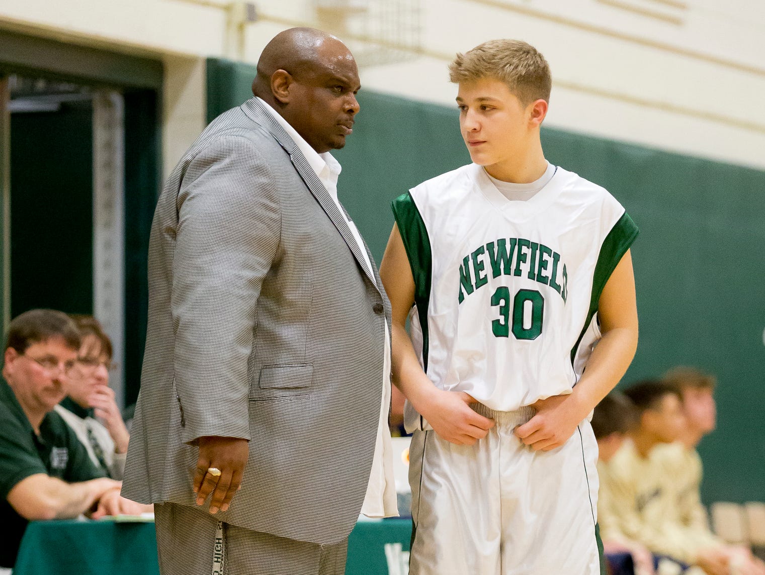 Newfield boys basketball coach Duane Barrett during a March 4 game against Elmira Notre Dame.