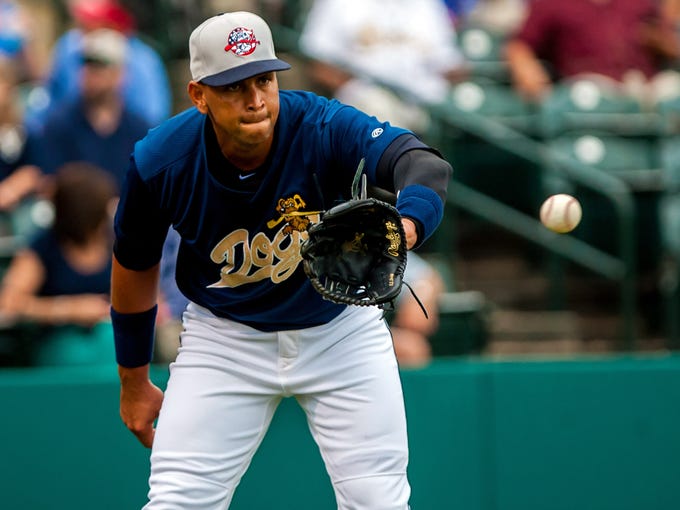 New York Yankees third baseman Alex Rodriguez, as part of the Charleston RiverDogs, appears in a rehab enlivenedagainst the Rome Braves at Joseph P. Riley Jr. Park.
