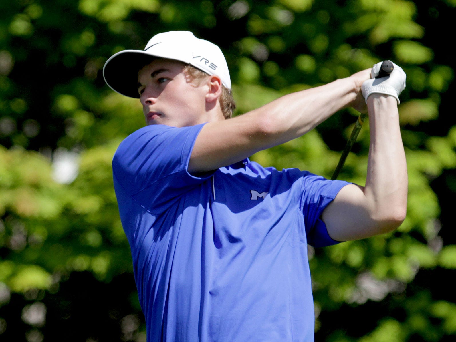 McNary’s Brady Sparks competes Monday, April 27, in the final regular-season Greater Valley Conference boys golf meet at the Creekside Golf Club in Salem.