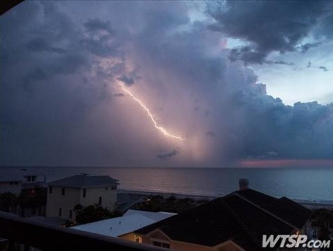 Lightning strikes offshore from Indian Rocks, 7/30/13.