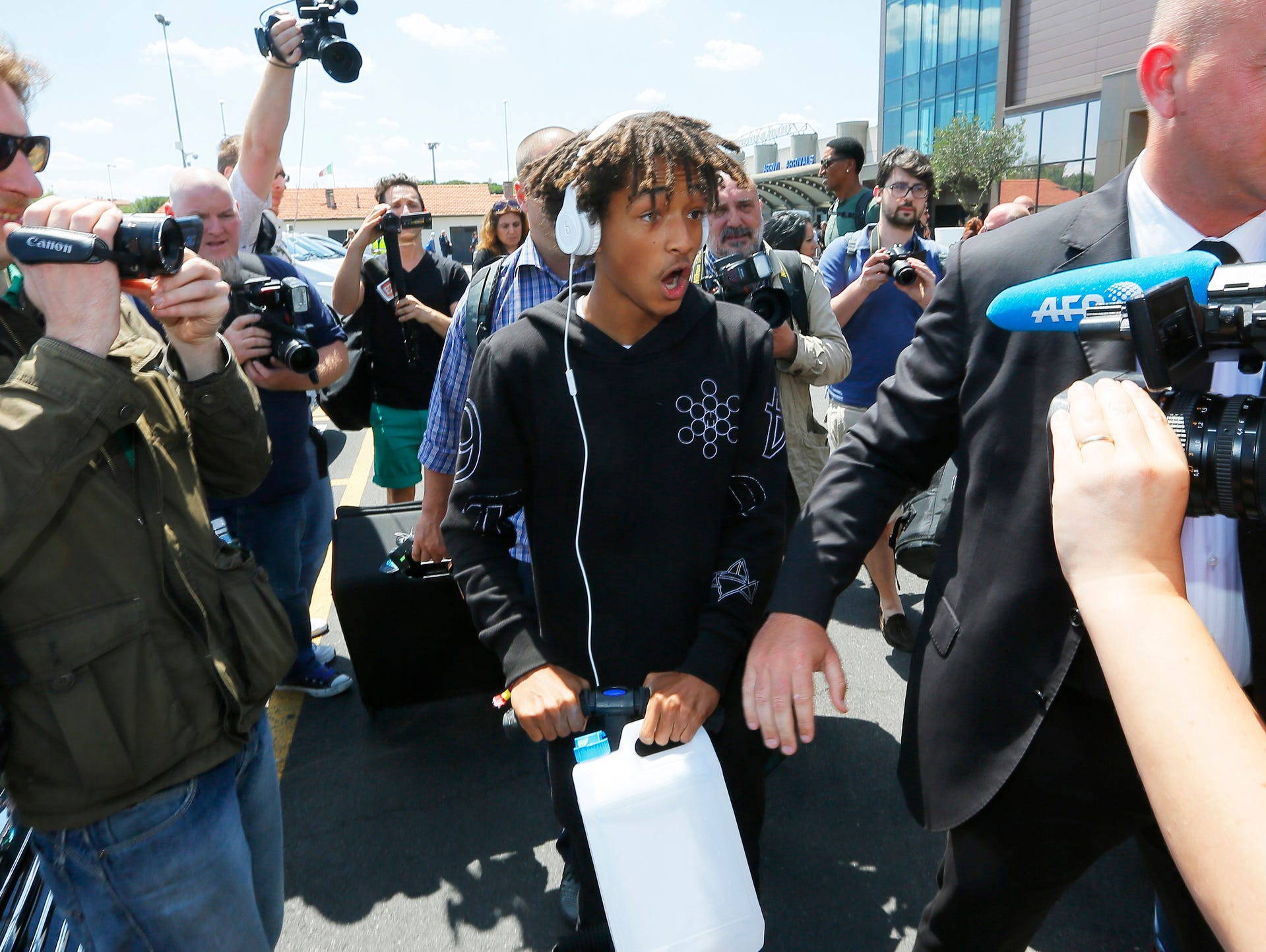 Jaden Smith arrives in Florence, Italy, for the wedding of Kim Kardashian and Kanye West.
