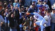 April 13: Mets left fielder Yoenis Cespedes leaps into
