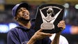 Tampa Bay's David Price holds up his American League