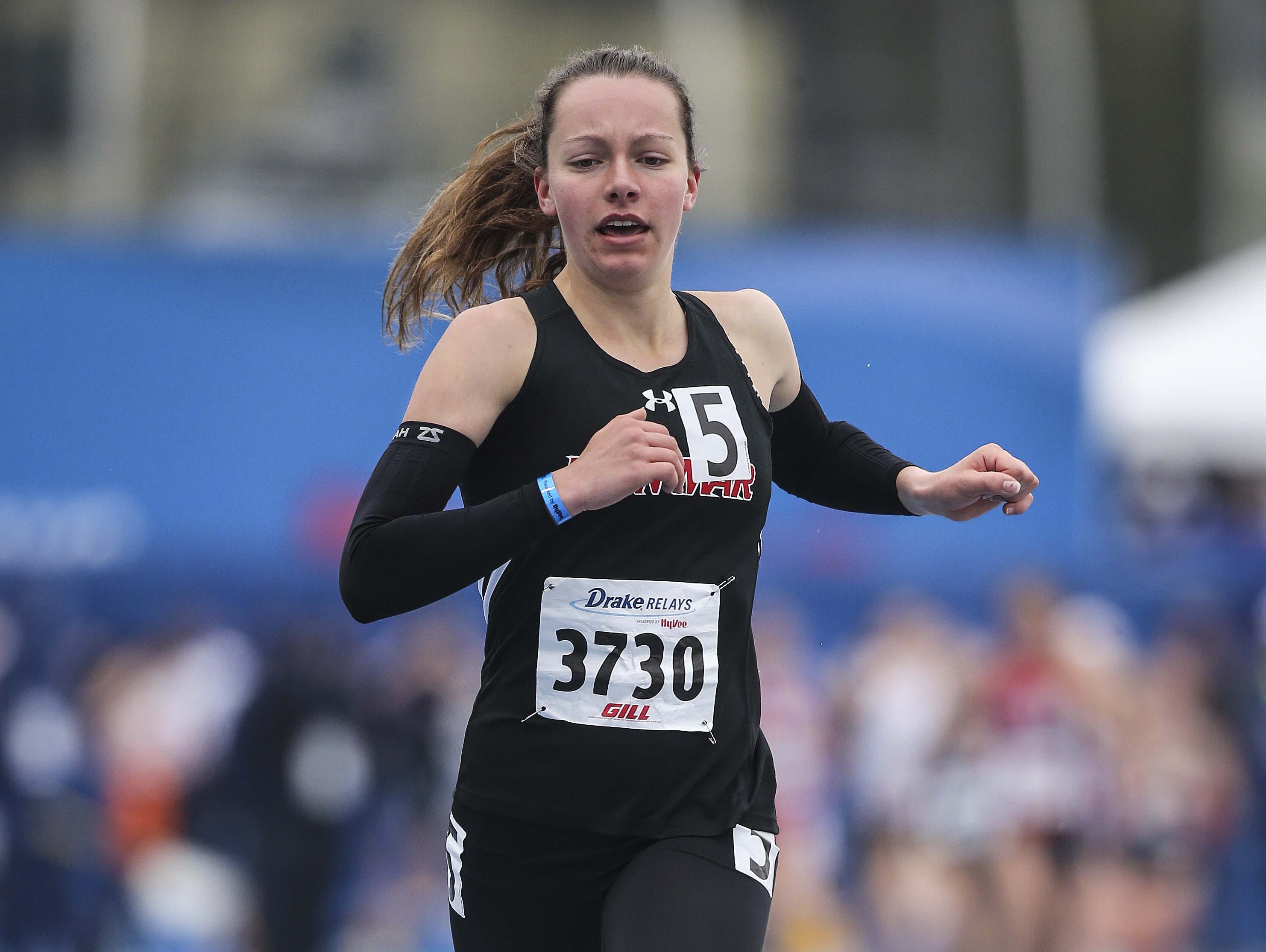 Linn-Mar's Stephanie Jenks wins the high school girls’ 1,500-meter run on Saturday at the Drake Relays.