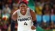 France center Isabelle Yacoubou (4) reacts after a