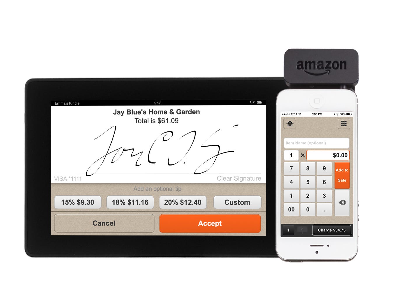 The app and card reader available with Amazon Local Register.