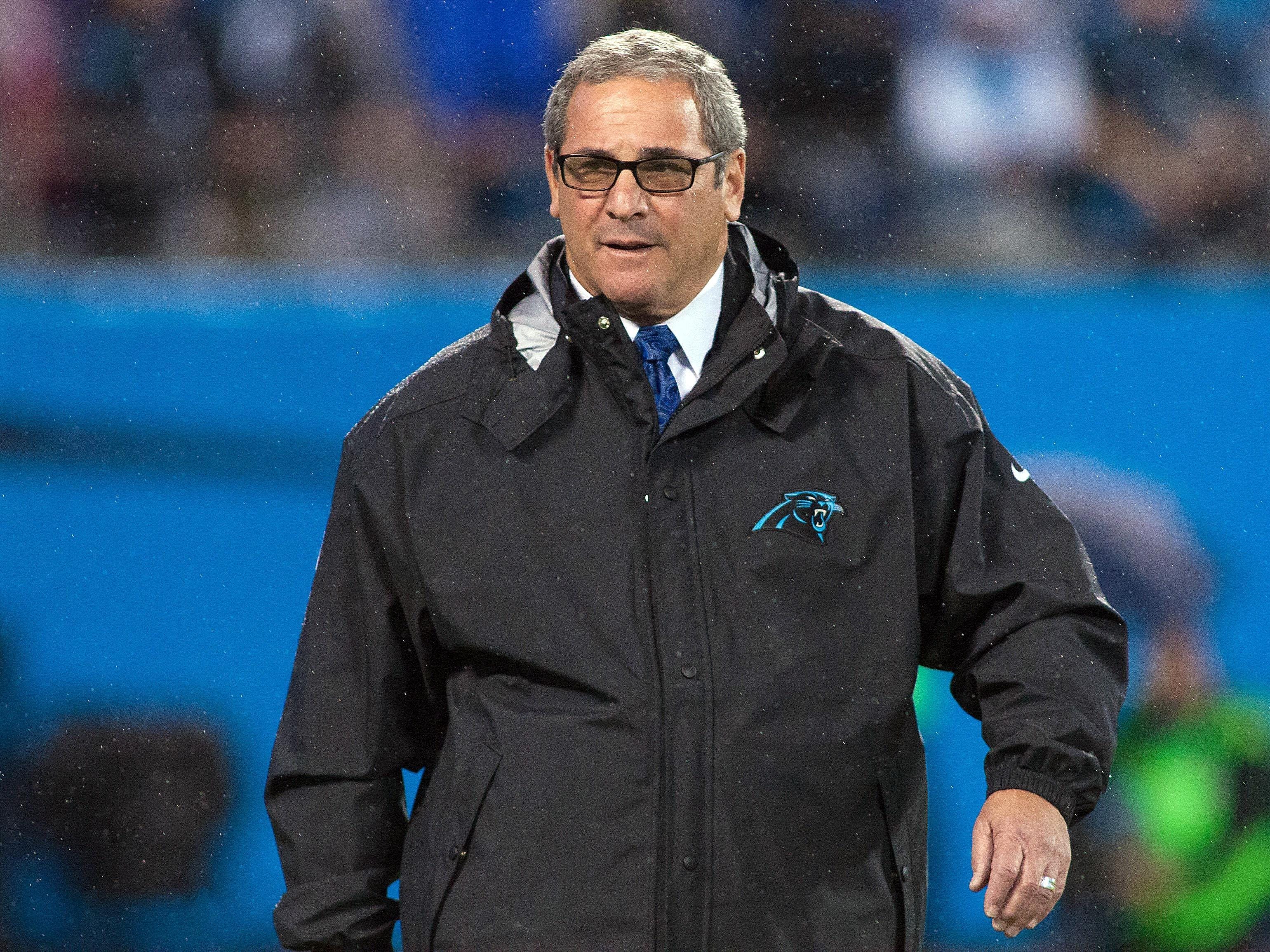 Carolina Panthers general manager Dave Gettleman walks the field prior to a game against the Indianapolis Colts at Bank of America Stadium on Nov. 2, 2015.
