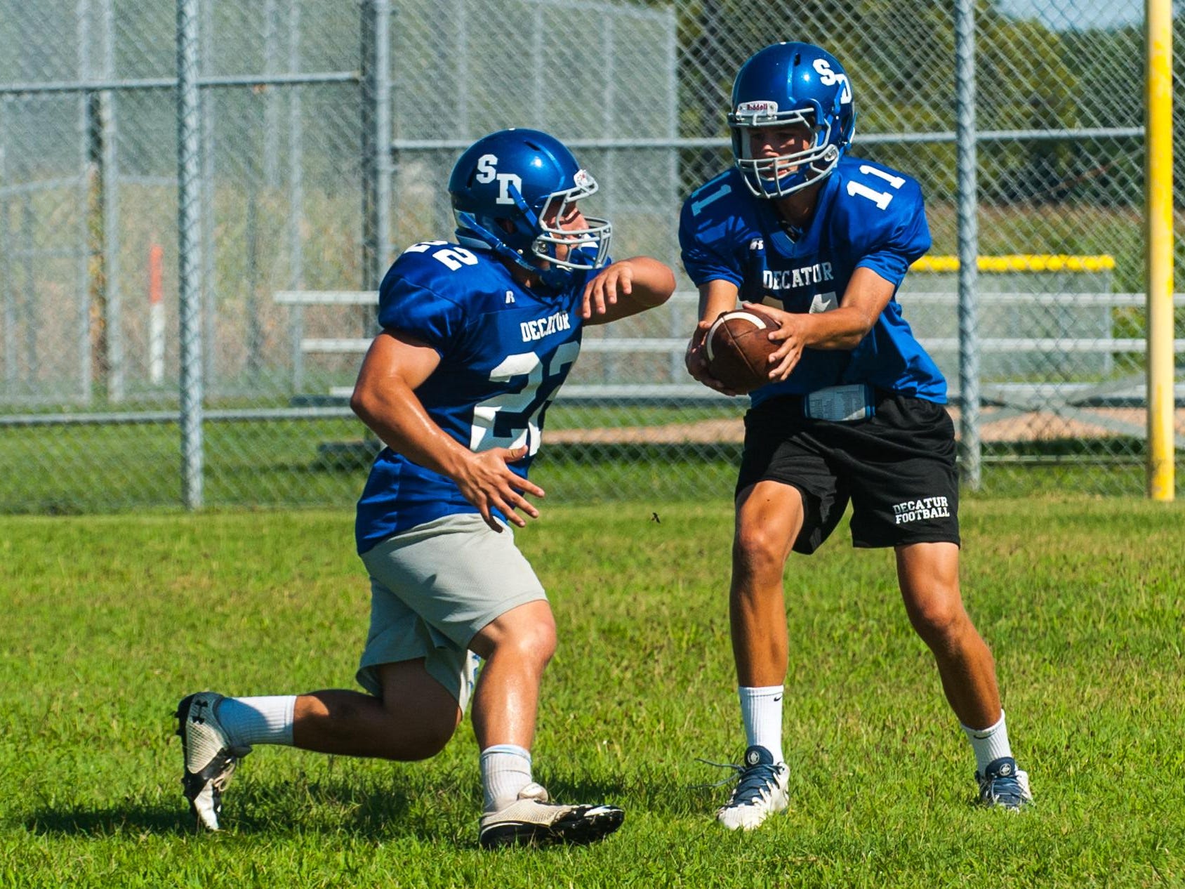 Stpehen Decatur works through offensive plays on Friday morning in Berlin.