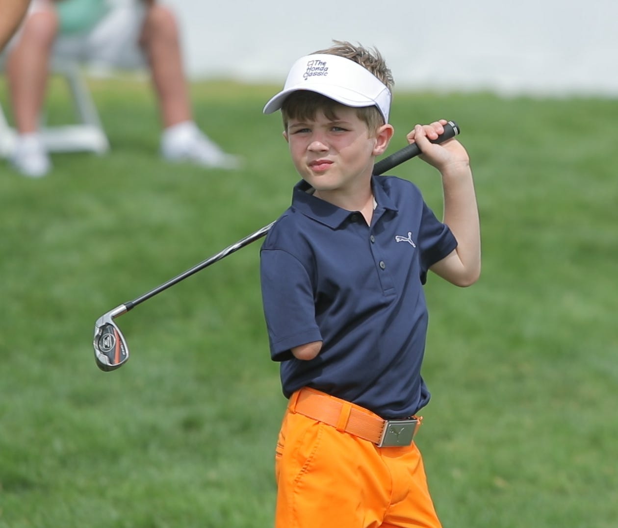 Tommy Morrissey, 6, took on the best players in the world from 60 yards short of the 18th green at PGA National Resort & Spa on Feb. 21.