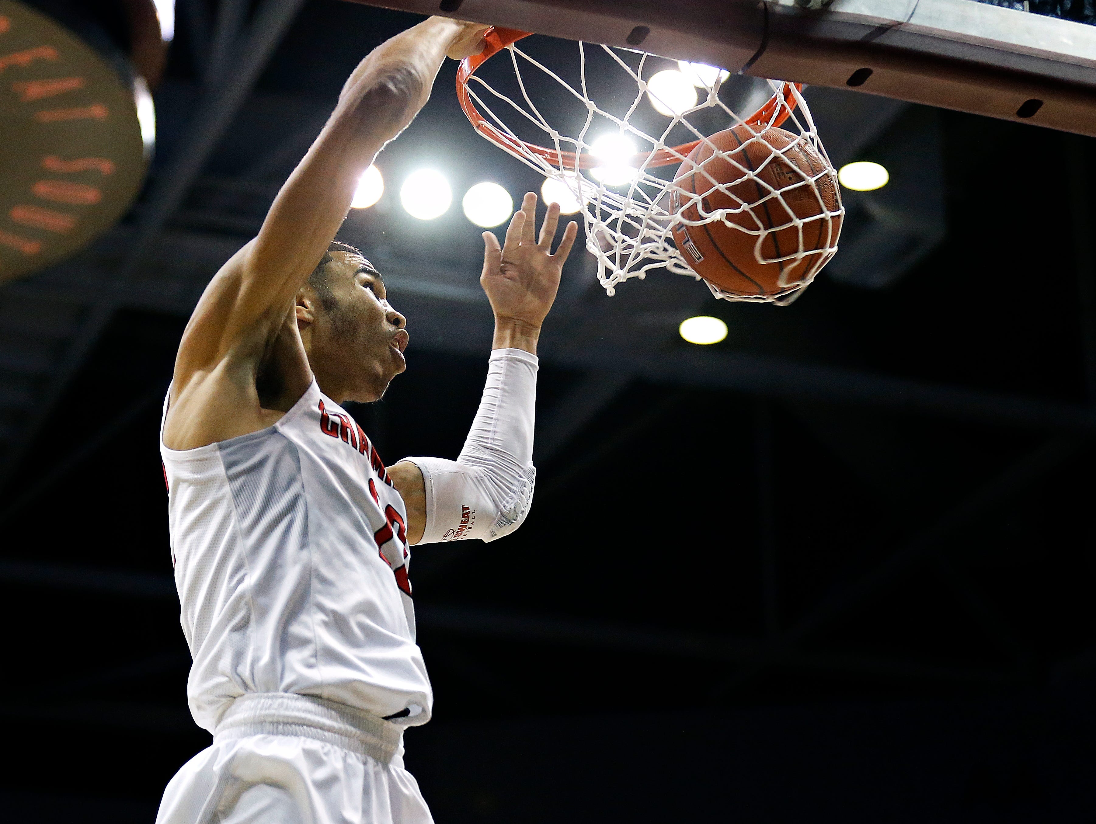 Chaminade College Preparatory School forward Jayson Tatum (22) dunks the ball during quarter action of the 2016 Tournament of Champions first round game between Chaminade College Preparatory School (St. Louis, Mo.) and Christ The King High School (Middle Village, N.Y.) at JQH Arena in Springfield, Mo. on Jan. 14, 2015. The Chaminade Red Devils won the game 67-48.