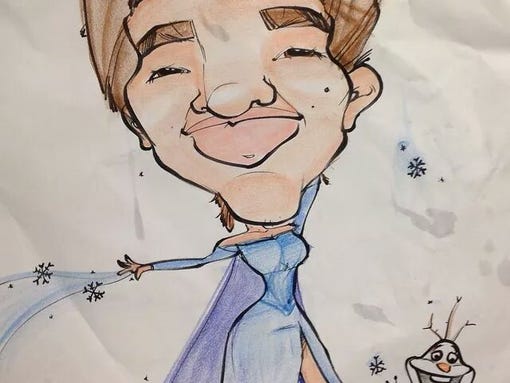 A caricature of Leelah Alcorn as Elsa from "Frozen,"