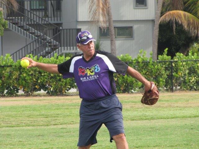 Rookies John DeRosa whips the ball in from left field stopping a Crazy Flamingo’s player from advancing another base.