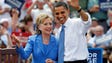 Barack Obama takes the stage with Hillary Clinton in