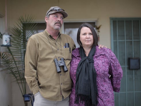 Wayne and Marlena Rowley of Mojave, Calif., say they witness the last flight of Virgin Galactic's SpaceShipTwo. They are seen here two days after the crash.
