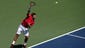 Stanislas Wawrinka launches a serve in the first set.