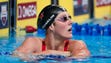 Missy Franklin (4) looks on after competing during