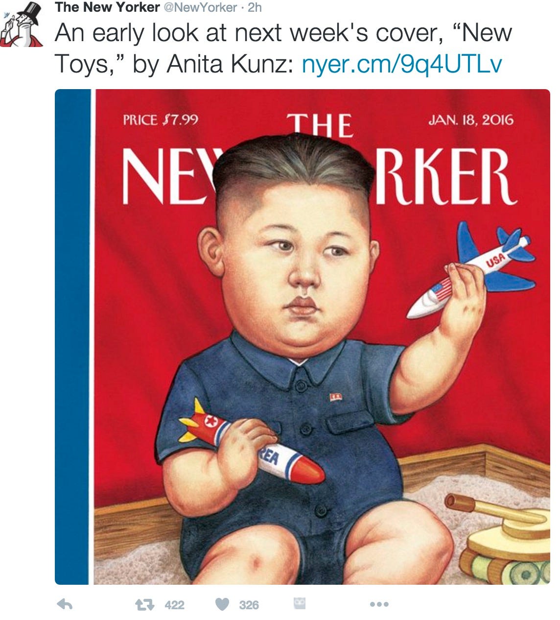 Baby Kim Jong Un plays with toys on The New Yorker cover wbir