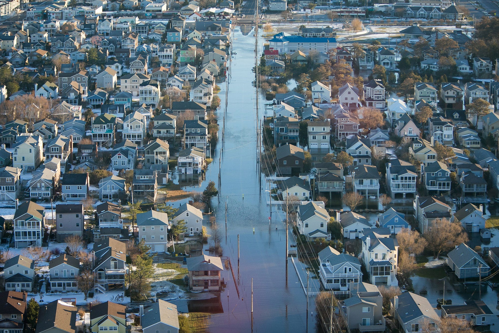 Aerial view of the flood damage at Bethany Beach, Del., on Sunday, Jan. 24, 2016.