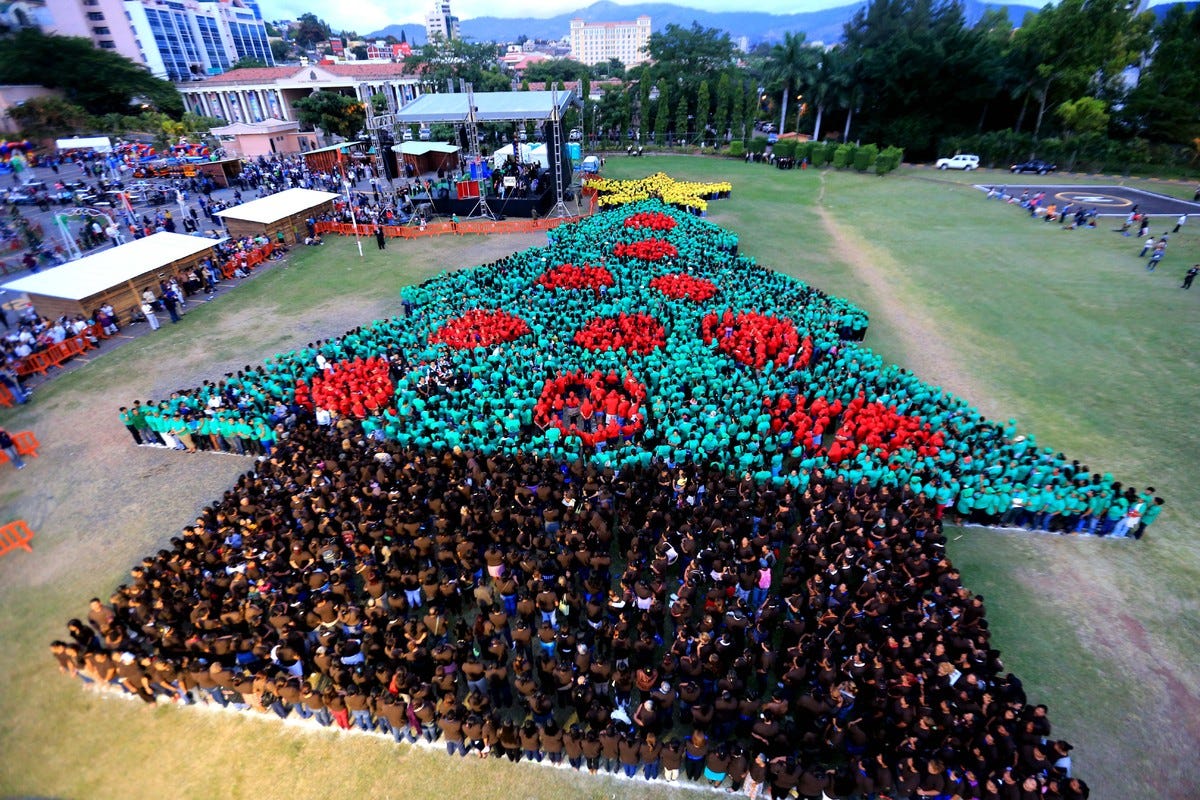 The world's biggest human Christmas tree in Honduras.