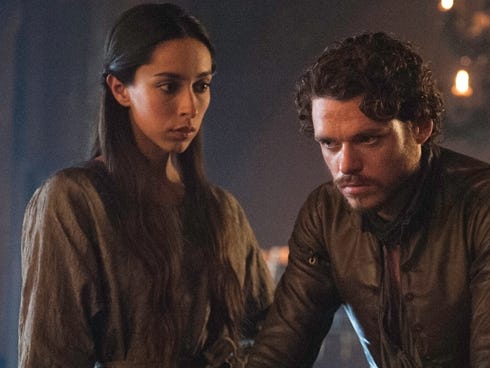 Characters Talisa Maegyr (Oona Chaplin) and   Robb Stark (Richard Madden) don't have happy endings on 'Game of Thrones.'