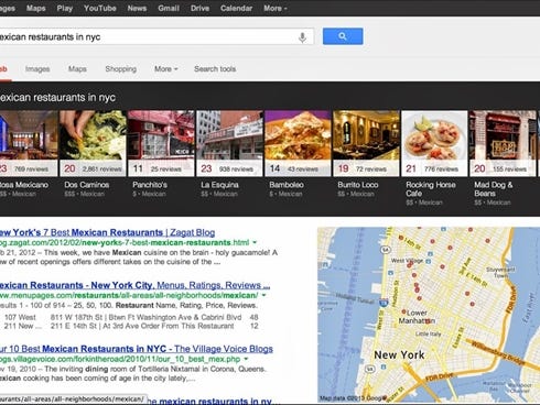 A screenshot of Google's new carousel feature