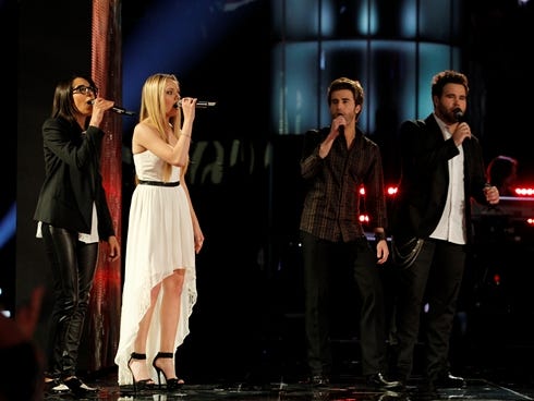 Michelle Chamuel, left, Danielle Bradbery and  Colton Swon and Zach Swon of The Swon Brothers made up 'The Voice' finalist field.