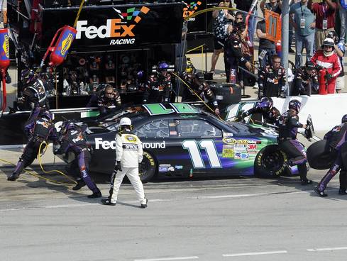 Today Auto Racing on Denny Hamlin Comes In For Service During The Geico 400 At Chicagoland