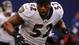 Baltimore Ravens linebacker Ray Lewis enters the field against the Giants.