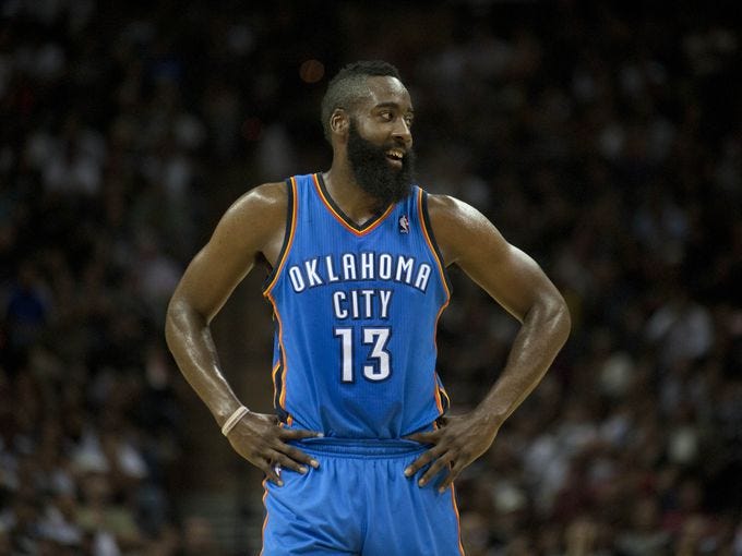 James Harden was a key piece of the Thunder's NBA Finals run last season, but he was traded Saturday to the Rockets. Harden, 22, is a versatile shooting guard who averaged 16.8 points, 4.1 rebounds and 3.7 assists a game as the NBA's sixth man of the year last season. See who joins him in Houston and who is headed to Oklahoma City in this gallery.
