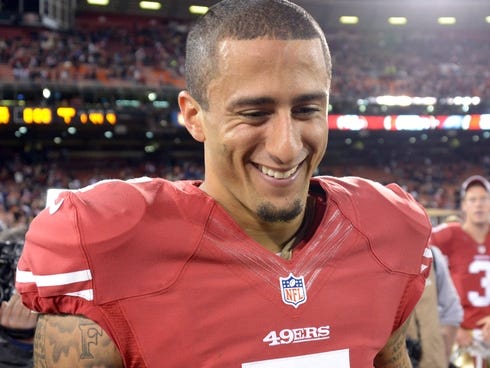 Colin Kaepernick on San Francisco 49ers Quarterback Colin Kaepernick Smiles After Beating