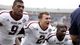 Manziel celebrates defeating Southern Methodist.