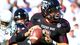 Manziel rolls out of the pocket under pressure for Mississippi State.