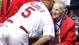 Former St. Louis Cardinals first baseman Albert Pujols, left, greets St. Louis Cardinals great Stan Musial, a Hall of Famer, before the start of opening day in 2011.