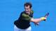 Andy Murray of Britain fires a forehand in his fourth-round victory against Gilles Simon of France. Murray won 6-3, 6-1, 6-3.