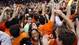 Miami Hurricanes fans and cheerleaders storm the court after a win over the Duke Blue Devils at the BankUnited Center.