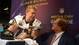 Baltimore Ravens center Matt Birk, left, is interviewed by ESPN reporter Chris Berman during media day in preparation for Super Bowl XLVII against the San Francisco 49ers at the Mercedes-Benz Superdome.