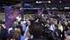 A large crowd of media around Baltimore Ravens inside linebacker Ray Lewis during media day in preparation for Super Bowl XLVII between the San Francisco 49ers and the Baltimore Ravens at the Mercedes-Benz Superdome.