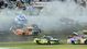 NASCAR Nationwide Series drivers including Kyle Larson (32) , Eric McClure (14) , Robert Richardson Jr (23) , and Brian Keselowski (22) are involved in a crash on the final lap during the DRIVE4COPD 300 at Daytona International Speedway.