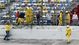 Track officials begin to repair the catch fence after a crash on the final lap of the DRIVE4COPD 300 at Daytona International Speedway.