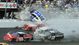 NASCAR Nationwide Series driver Kyle Larson (32) goes up into the fence after being involved in a crash on the final lap during the DRIVE4COPD 300 at Daytona International Speedway.