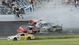 NASCAR Nationwide Series driver Kyle Larson (32) goes up into the fence after being involved in a crash on the final lap during the DRIVE4COPD 300 at Daytona International Speedway.
