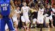 Virginia Cavaliers players celebrate after their game against the Duke Blue Devils at John Paul Jones Arena.