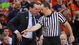 Duke Blue Devils head coach Mike Krzyzewski argues with an official from the sidelines against the Virginia Cavaliers in the second half at John Paul Jones Arena.
