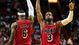 Game 6: Feb. 12 vs. Portland Trail Blazers. LeBron James, Dwyane Wade and Chris Bosh (not pictured) combined for 86 points, 26 rebounds and 16 assists as James set an NBA record with six consecutive 30-point games with 60% shooting. Score: 117-104.